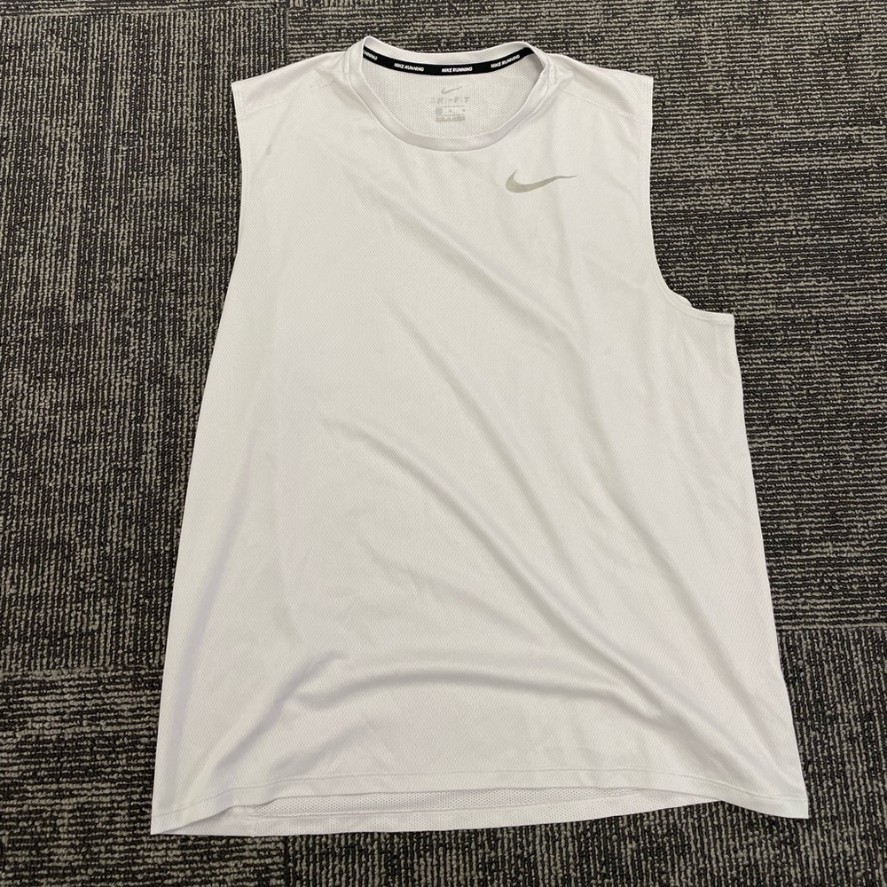 Men’s Nike Mesh Running Dri Fit Tank Top White- Size Large